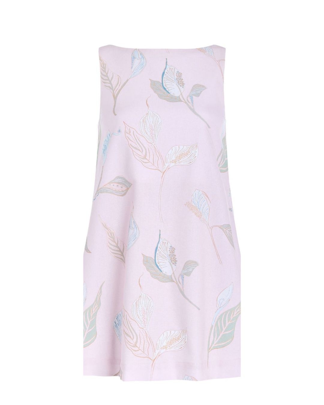 Light pink scarf with a pastel botanical leaf pattern scattered across the fabric