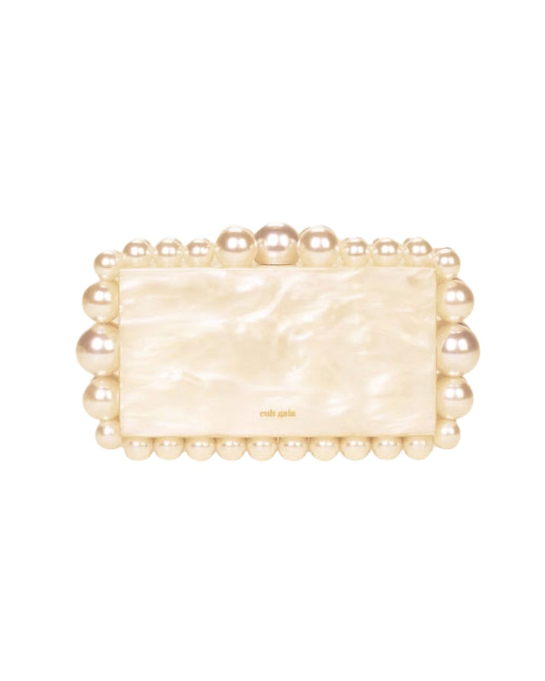 Cult Gaia Pearl Clutch | Michael Hayes Newport | Michael Hayes Newport Ivory rectangular clutch with a border of large cream pearls all around the edges.