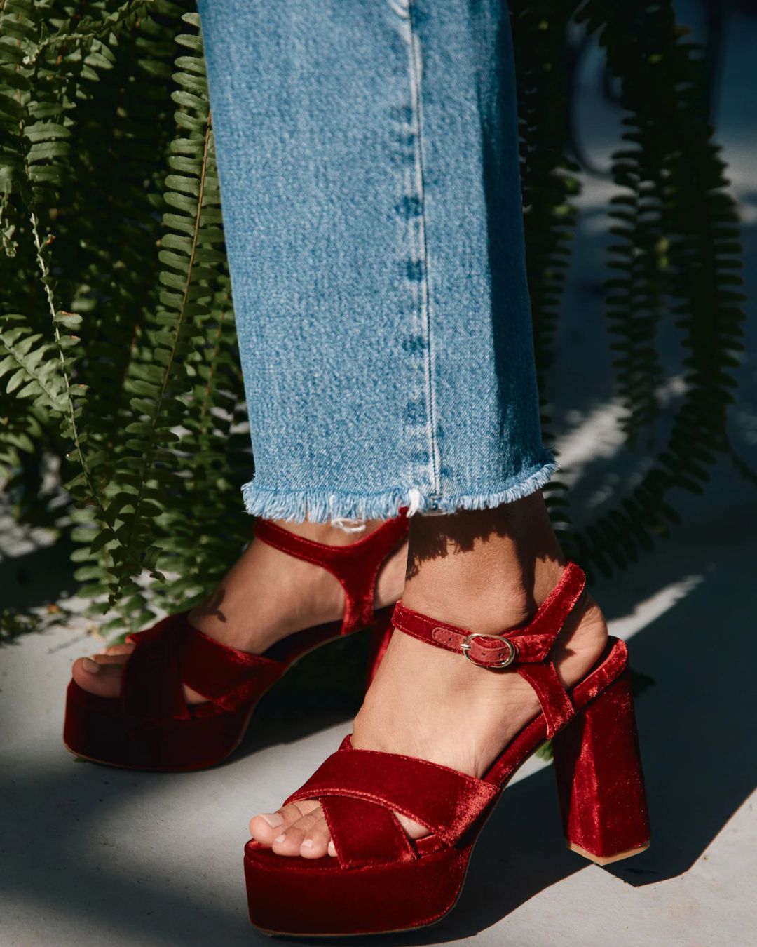 Andrea Gomez Bella Platorm Red with Jeans | Michael Hayes Newport | Michael Hayes Newport