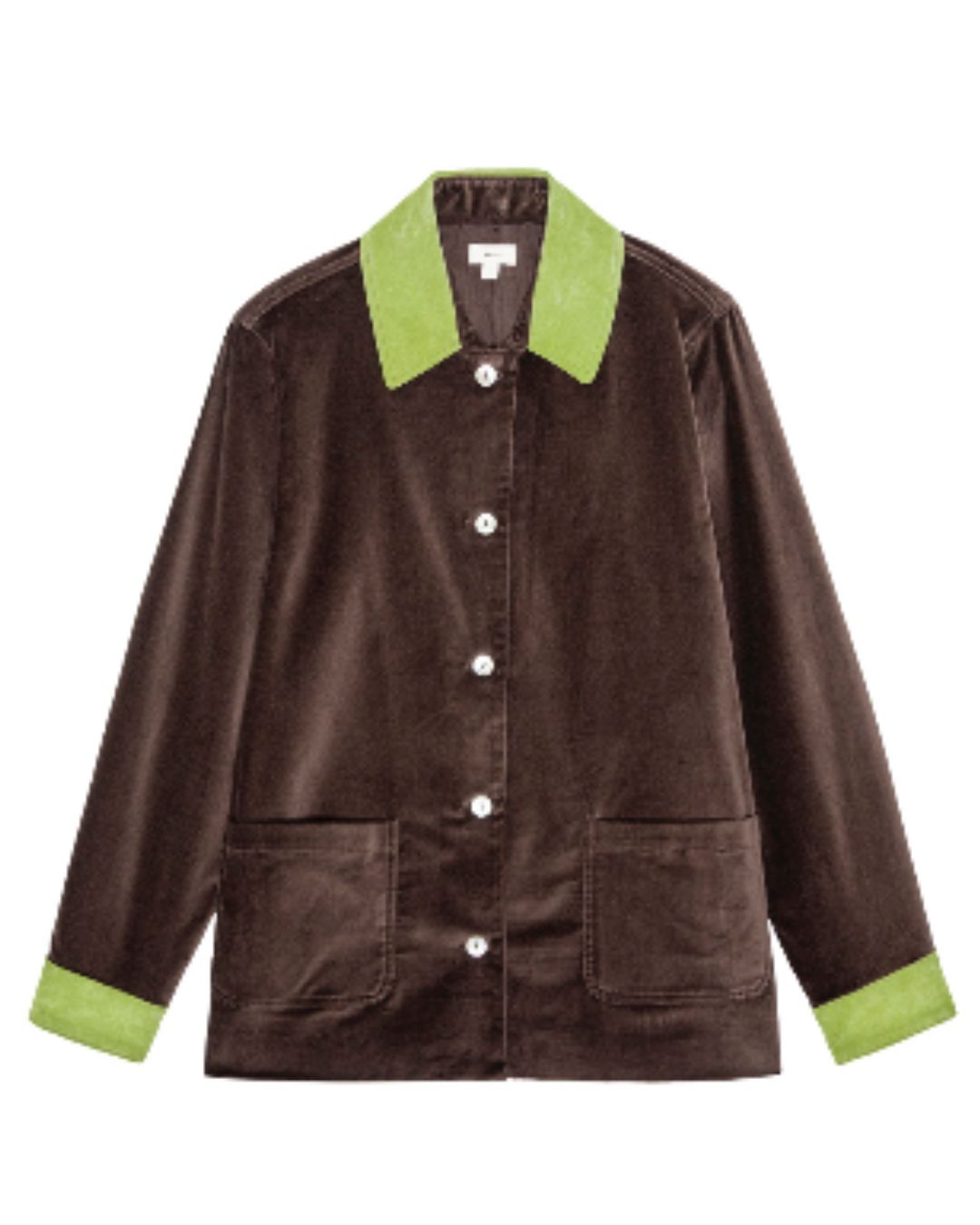 Donni Espresso Button Down Coat with Pistachio for MHN | Michael Hayes Newport | Michael Hayes Newport