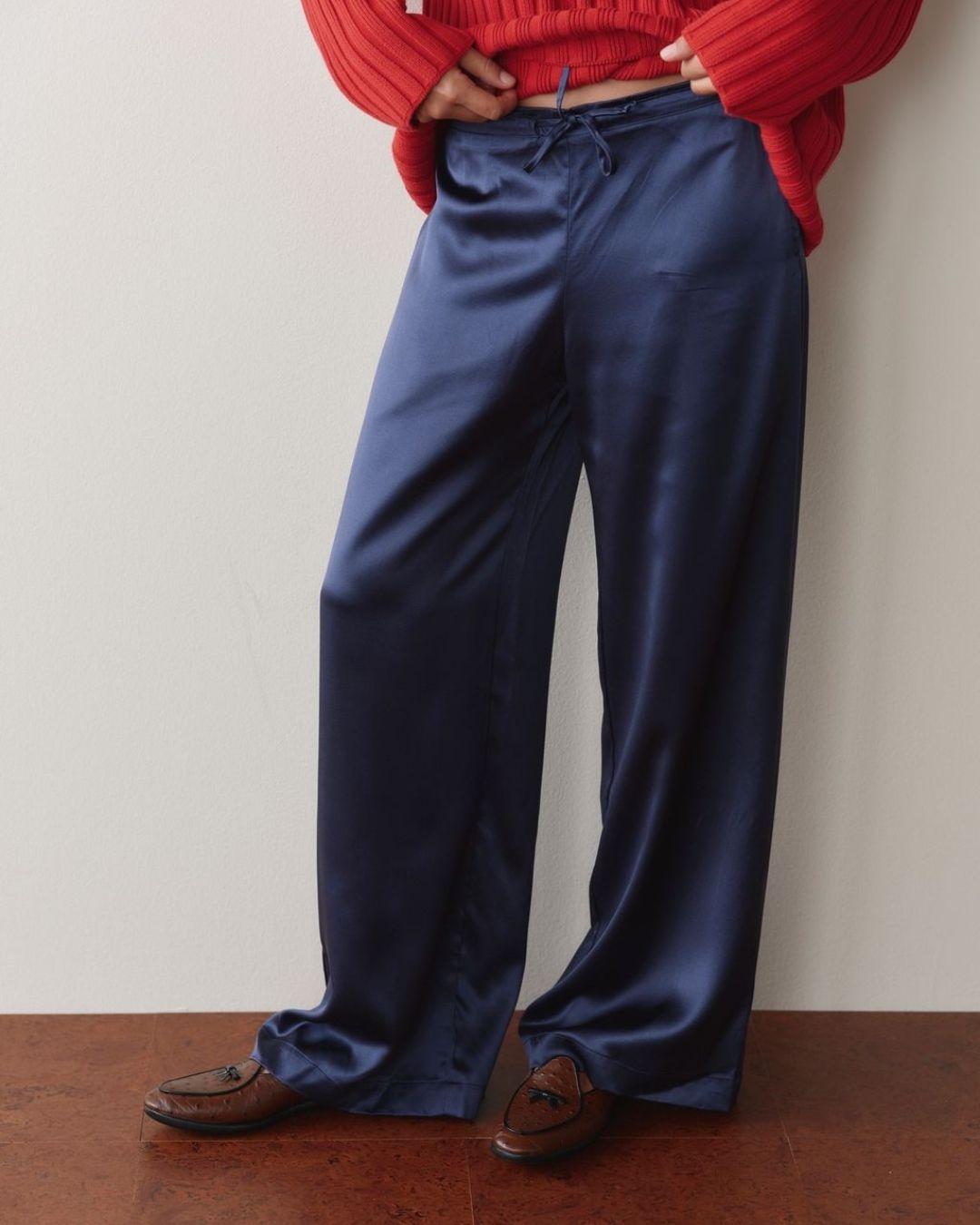 Donni Navy Satin Pants for MHN | Michael Hayes Newport | Michael Hayes Newport